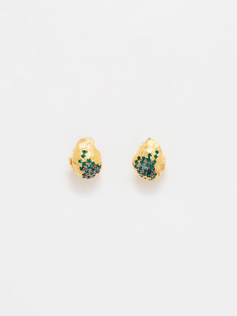 green crystallized golden ovoid molten earrings I