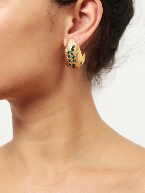 green crystallized golden ovoid molten earrings II