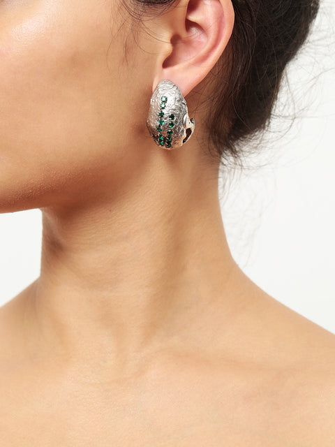 green crystallized ovoid molten earrings