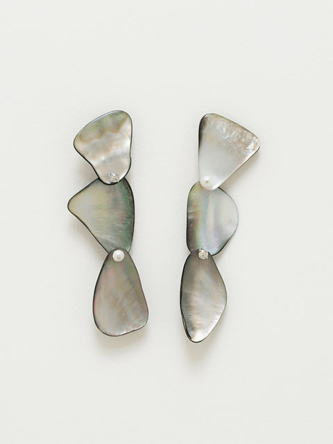three bmop shell long drop earrings