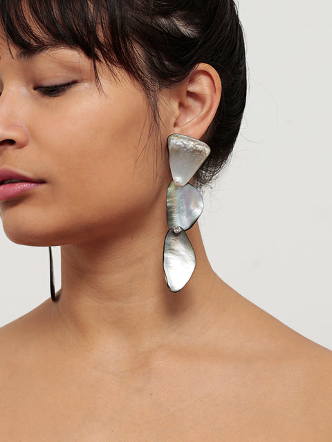 three bmop shell long drop earrings