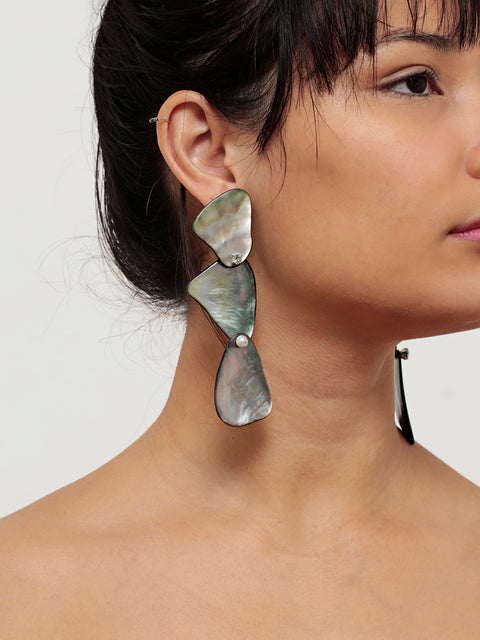 three bmop shell long drop earrings