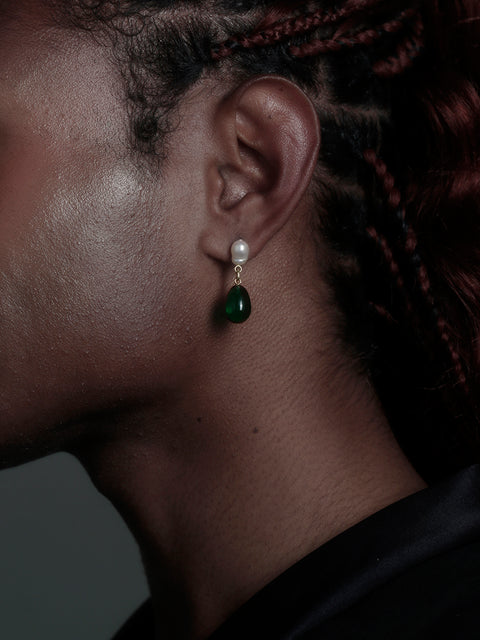 pearl and emerald drop earrings