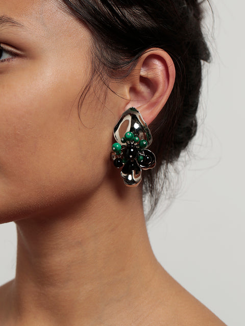 malachite flower earrings