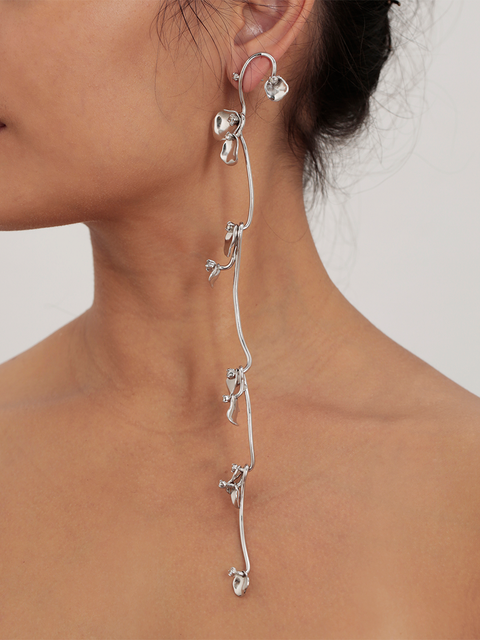 two ways long vine and falling petals earrings