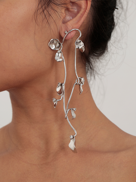 two ways long vine and falling petals earrings