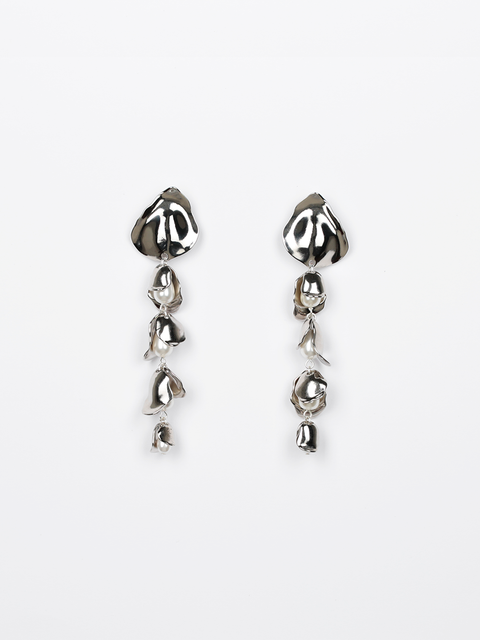 multi buds and pearl long drop earrings