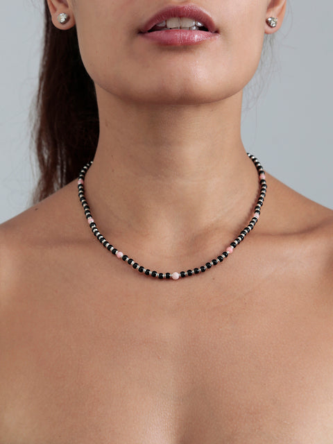 pink coral and onyx necklace
