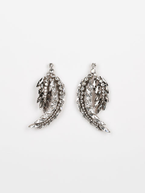 crystal double palm frond drop earring