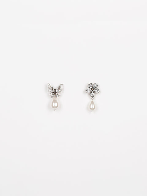 crystal butterfly & flower pearl drop earrings