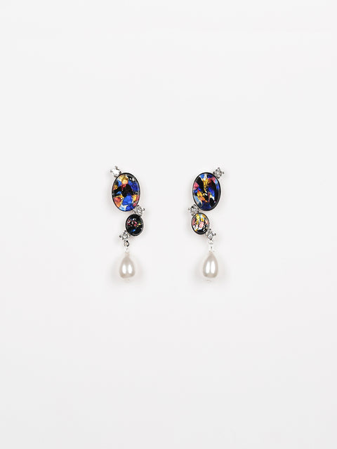 double blue opal & pearl drop earrings