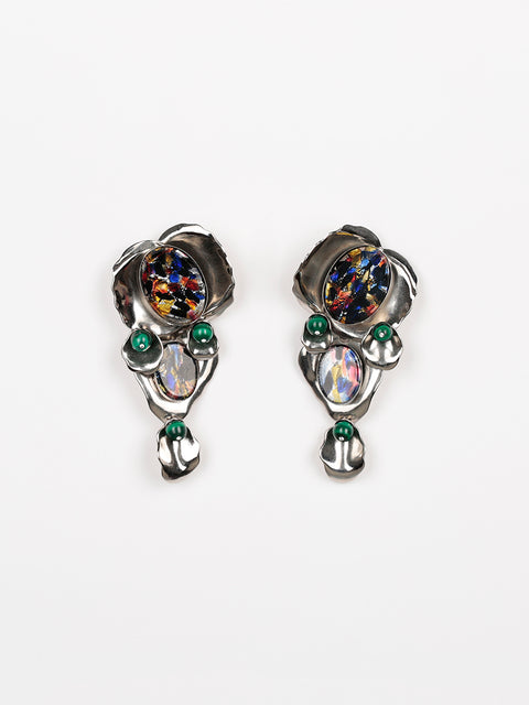 floral blue opal drop earrings