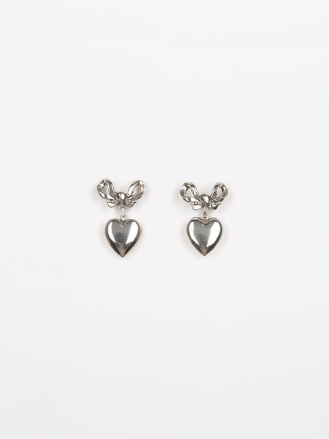 antique bow & drop heart earrings