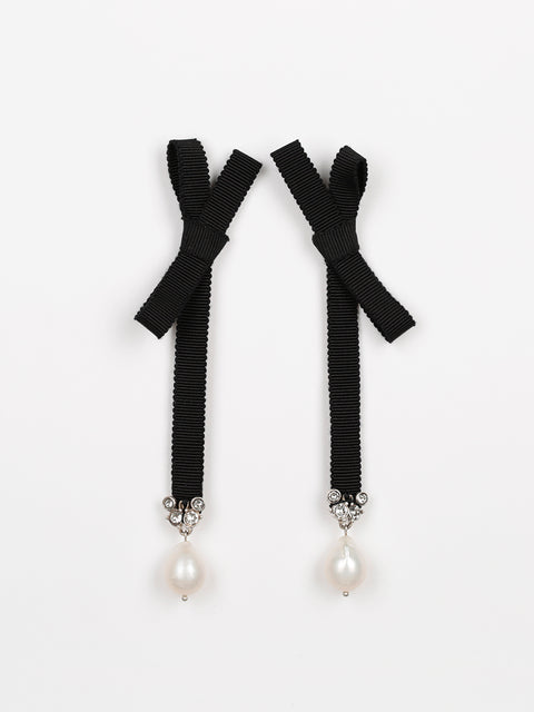 black bow & baroque pearl drop earrings