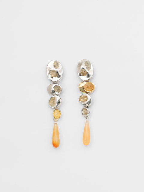 two tone long drop citrine earrings