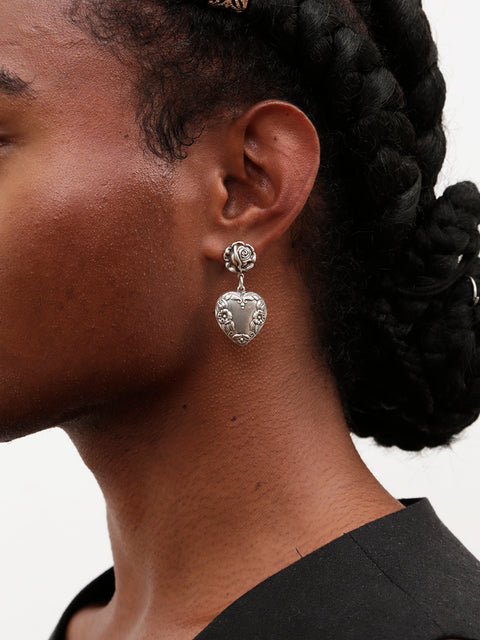 antique gothic rose and heart drop earrings