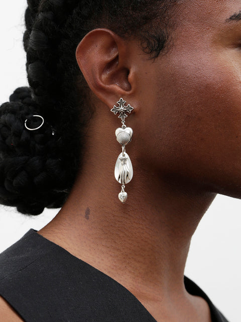 antique mixed gothic charms long drop earrings