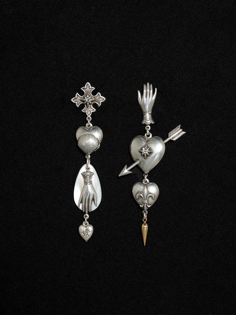 antique mixed gothic charms long drop earrings