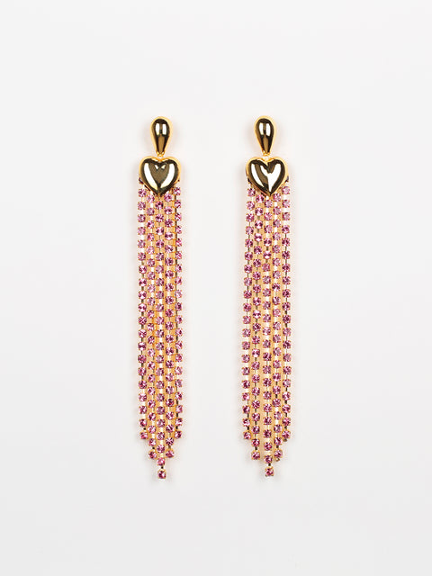 golden heart & crystal tassel earrings