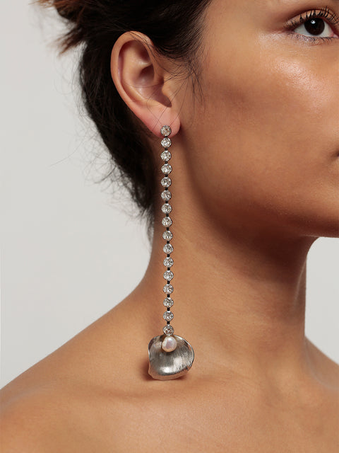 crystal line & petal earrings