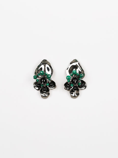 malachite flower earrings