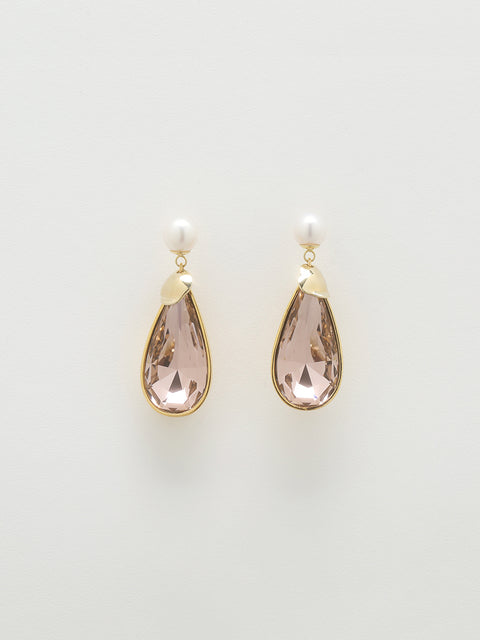 fresh water pearl and rose teardrop earrings