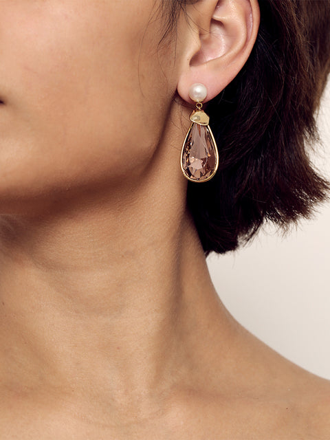 fresh water pearl and rose teardrop earrings