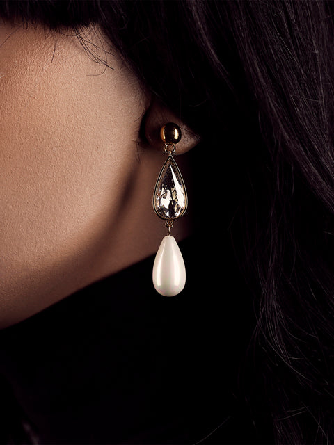 crystal and pearl tear drop earrings