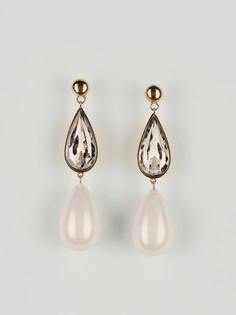 RS.10.HT.E.012 | LARGE CRYSTAL AND PEARL TEAR DROP EARRING