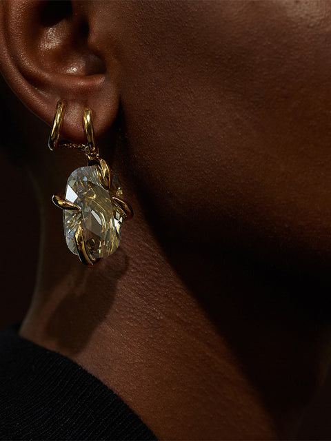 irregular set crystal drop claw earrings