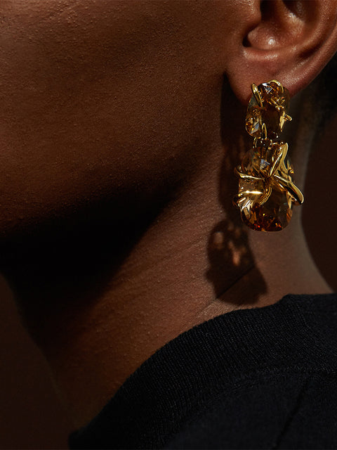 irregular set double crystal drop earrings