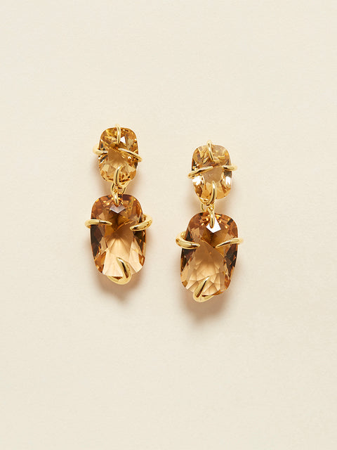 irregular set double crystal drop earrings