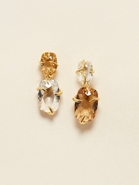 irregular set double crystal drop earrings