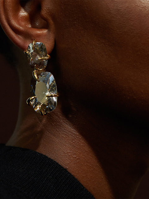 irregular set double crystal drop earrings