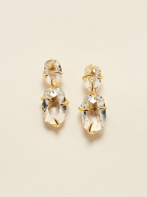 irregular set double crystal drop earrings