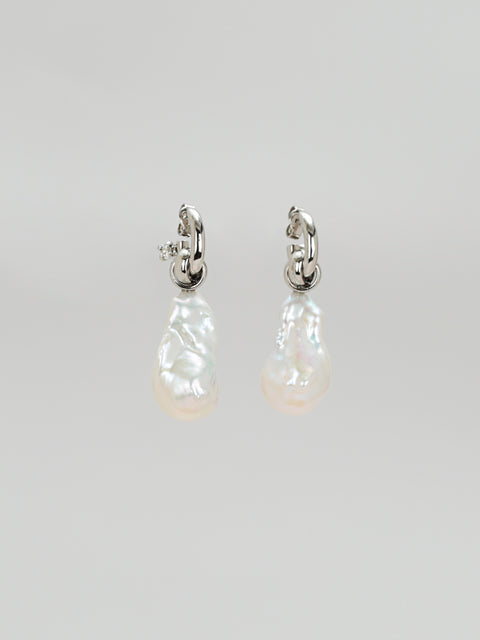 baroque pearl drop and oval hoop earrings