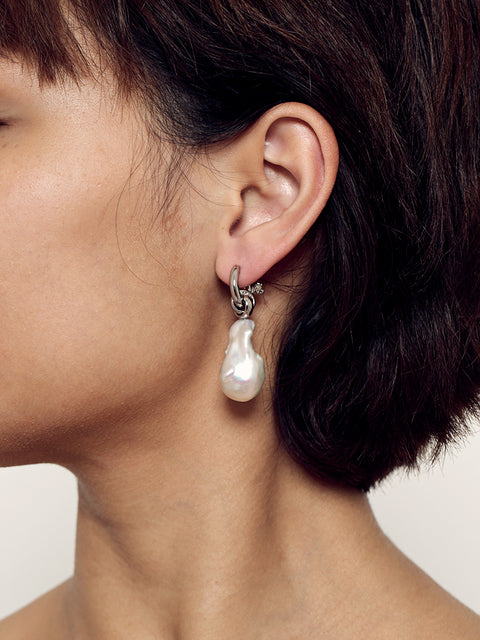 baroque pearl drop and oval hoop earrings