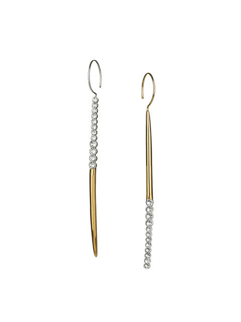 two tone reverse crystal hook earrings