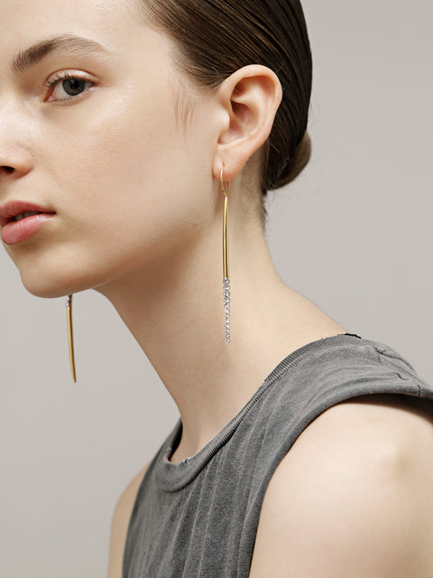 two tone reverse crystal hook earrings