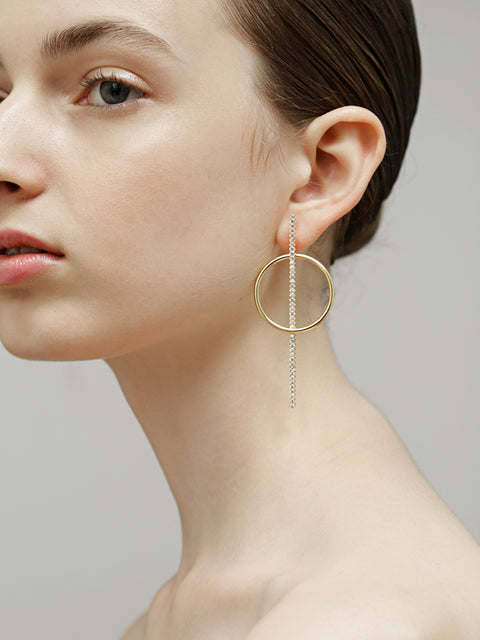 odd ring crystal bar earrings
