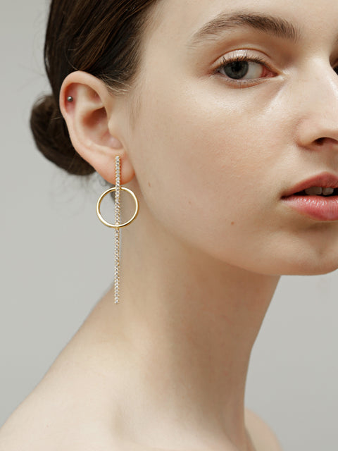odd ring crystal bar earrings