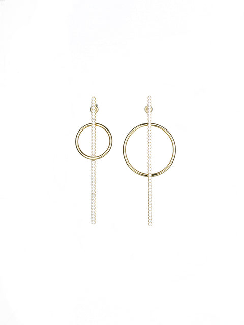 odd ring crystal bar earrings