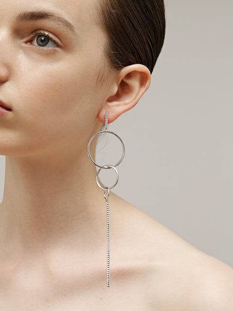 triple mobile ring and crystal bar earrings