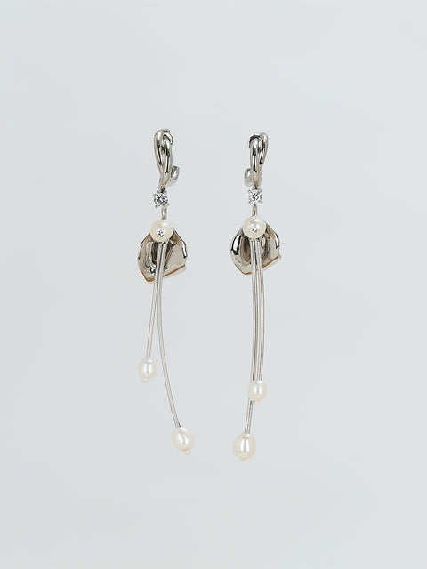pearl and petal crystal drop woven hoop earrings