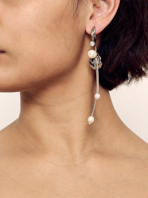 pearl and petal crystal drop woven hoop earrings
