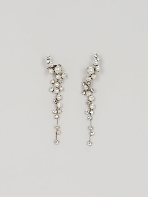 clustered pearl and crystal drop earrings