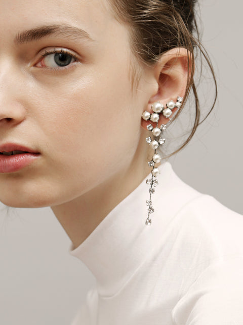 clustered pearl and crystal drop earrings