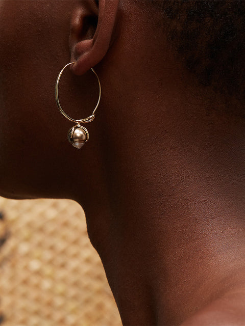 oval hoop fiji pearl drop earrings
