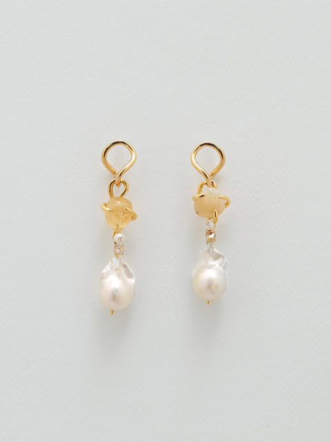 citrine and baroque pearl drop earrings