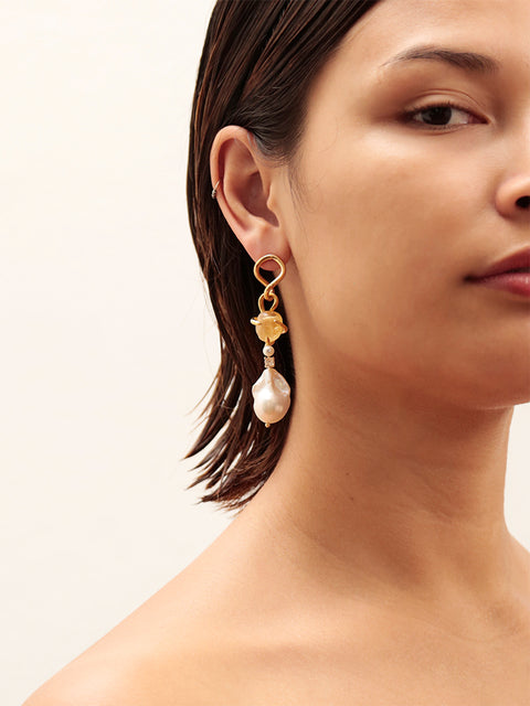 citrine and baroque pearl drop earrings